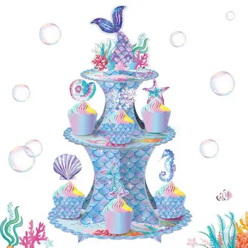 3 Astme Merineitsi Cupcake Seista Teema Poole Kook Teenetemärgi Omanik Magustoit Ladustamise Rack Tower Baby Shower Sünnipäeva Tarvikud