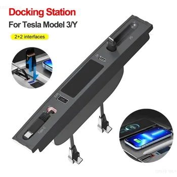 USB Hub Docking Station Jaoks 2021-2023 Tesla Model 3 Y Kaablid Center Console 27W PD C-Tüüpi Kiire Laadija Keskne Kontroll